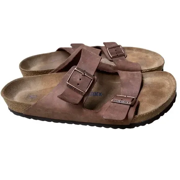 Birkenstock Men's Arizona Sandal EU 46 US 13 Brown Leather Slide Double Strap - Picture 12 of 13